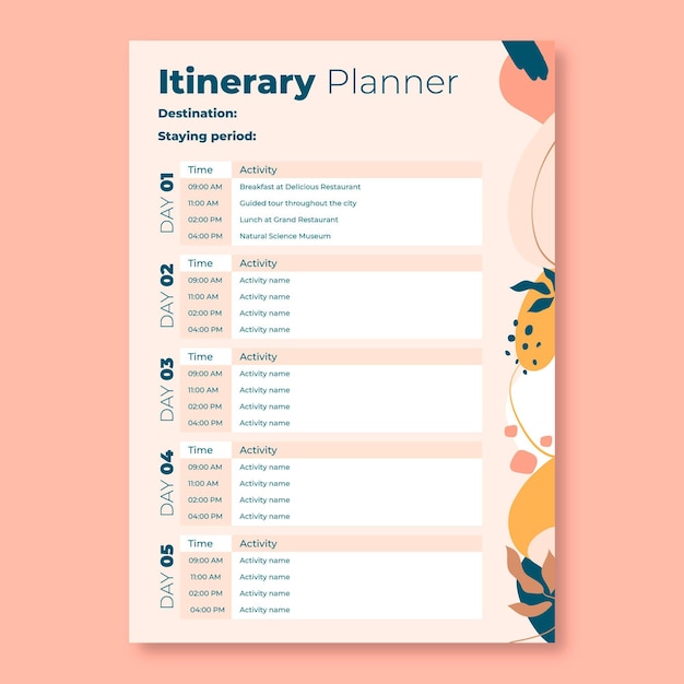 Abstract doodle cool travel itinerary planner