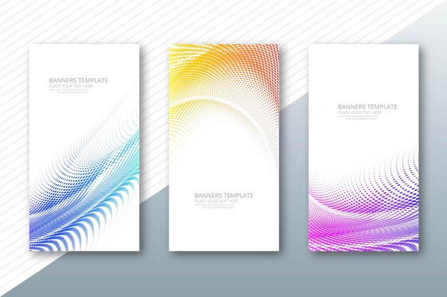 Abstract dotted colorful wave banners set design