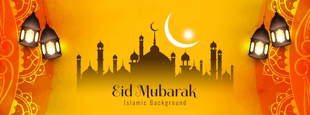 Abstract Eid Mubarak festival yellow banner design