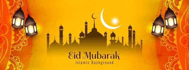 추상 Eid 무바라크 축제 노란색 배너 디자인