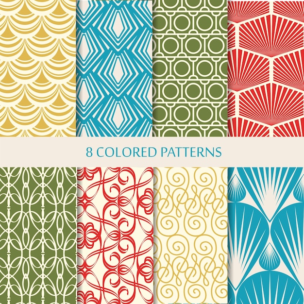 Free vector abstract eight colorful seamless patterns set