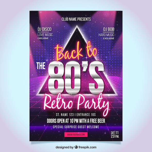 Abstract eighties party flyer Free Vector
