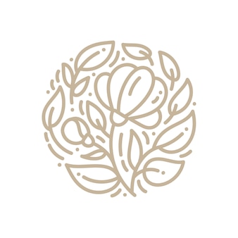 선형 스타일 원에서 추상 상징 로고 꽃.