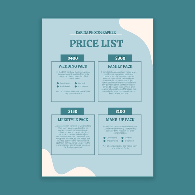Abstract expert photographer price list