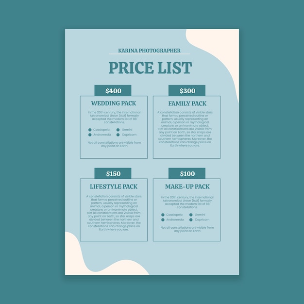 Free vector abstract expert photographer price list