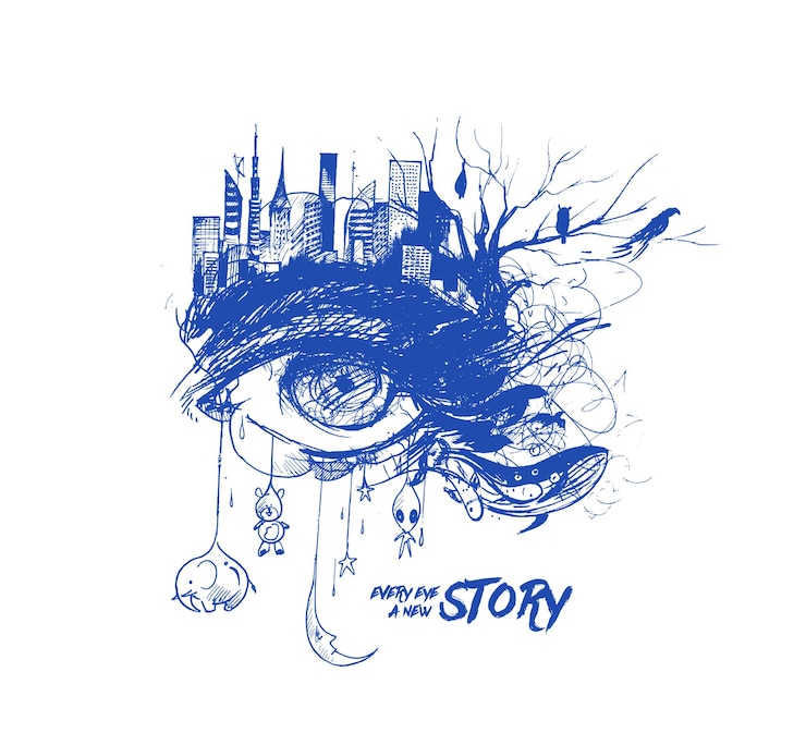 मुफ़्त वेक्टर abstract exposure sketch of an eye with urban city hand drawn sketch vector illustration