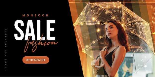 Абстрактная мода Monsoon Sale Banner предлагает скидку бизнес фон Бесплатные векторы