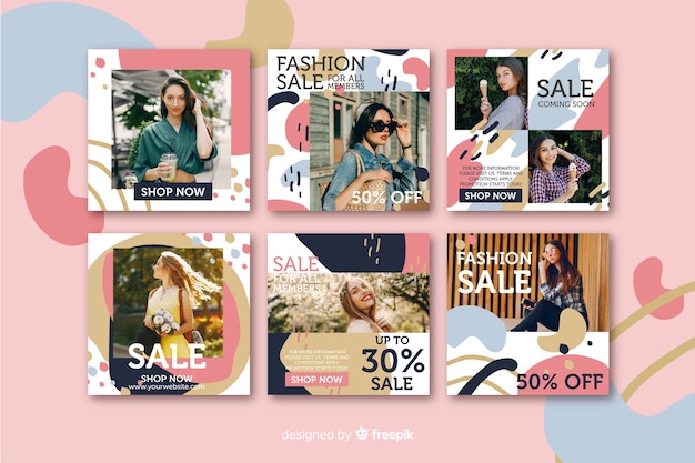 Free vector abstract fashion sale instagram post collection