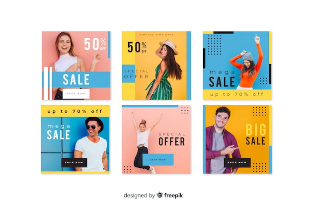 Free vector abstract fashion sale instagram post collection