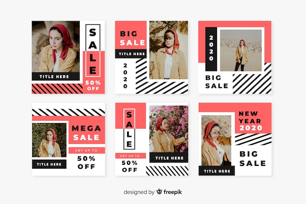 Free vector abstract fashion sale instagram post set
