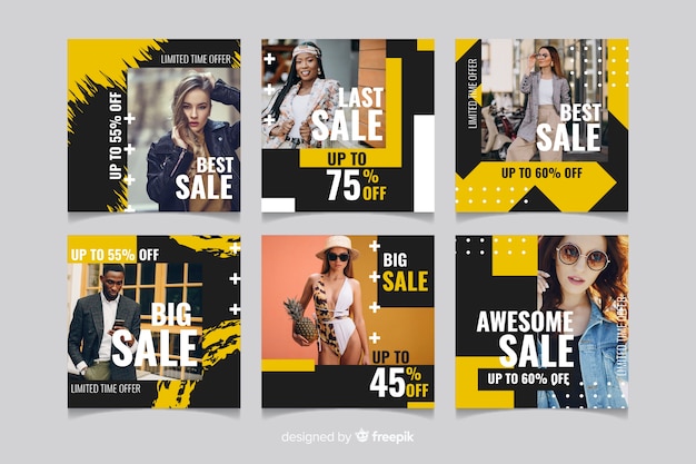 Free vector abstract fashion sale instagram stories collection