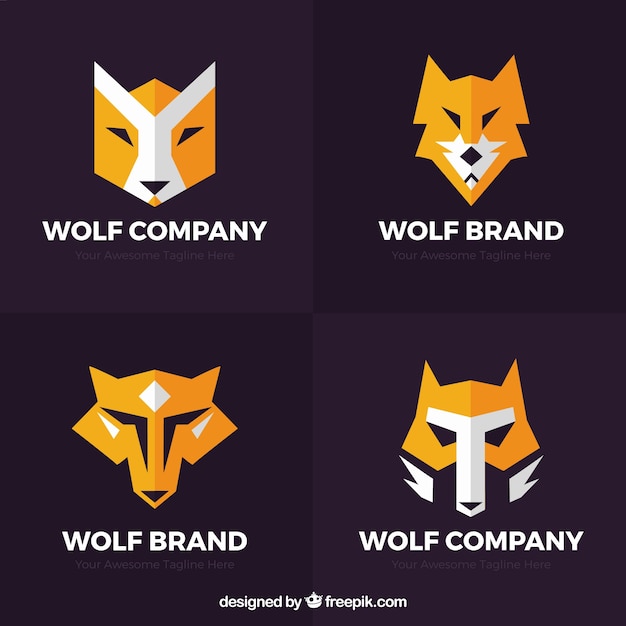 Free vector abstract flat wolf logo collection