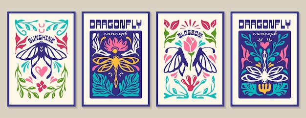 Free vector abstract floral posters in trendy matisse minimal style