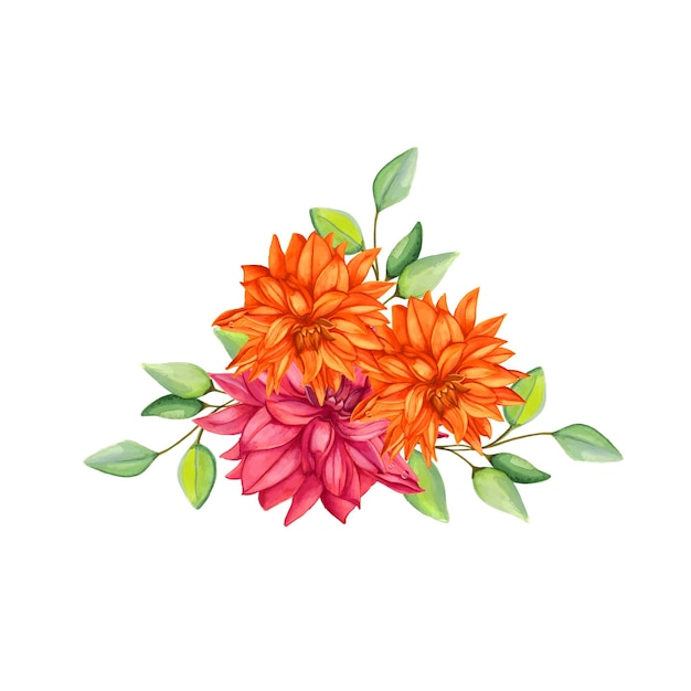 抽象的な花の花束グリーンピンクオレンジ水彩背景イラスト高解像度無料写真