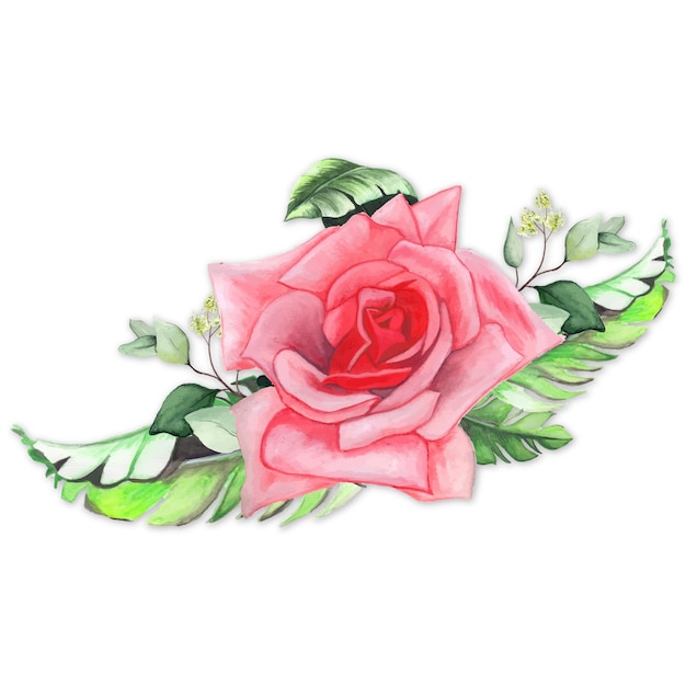 抽象的な花の花束ピンクグリーン水彩背景イラスト高解像度無料写真