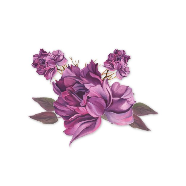 抽象的な花の花束紫ピンク水彩背景イラスト高解像度無料写真