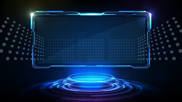 Abstract futuristic background of blue glowing technology sci fi frame hud ui