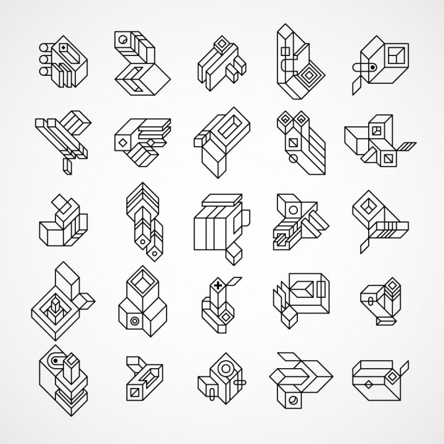 Free vector abstract and geometric 3d logos set made with lines