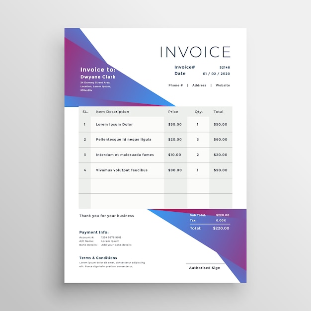 Abstract geometric business invoice template design