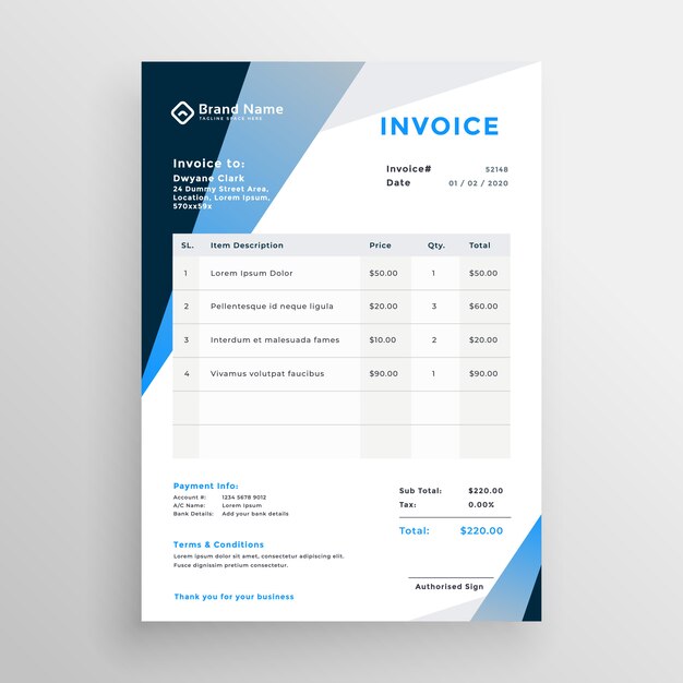 Abstract geometric invoice template design