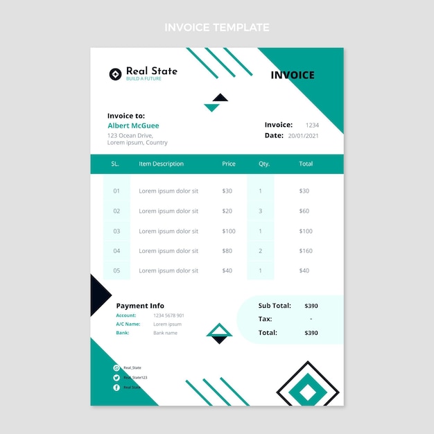 Free vector abstract geometric real estate invoice