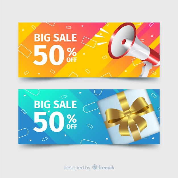 Abstract geometric sale banners with realistic elements