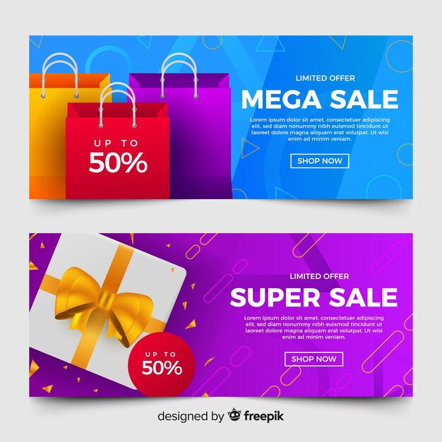 Abstract geometric sale banners with realistic elements