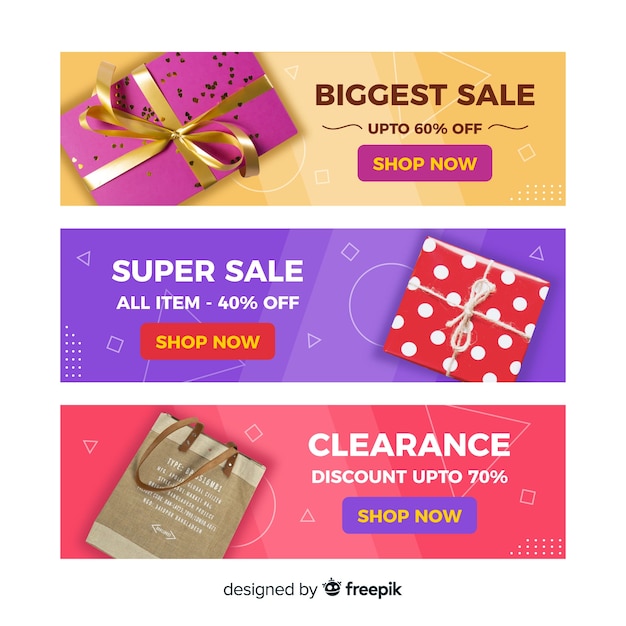 Free vector abstract geometric sales banners with realistic elements