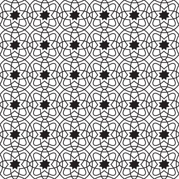 Abstract geometric seamless pattern with circles and simple flowers of repeating structure