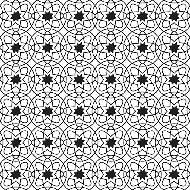 Abstract geometric seamless pattern with circles and simple flowers of repeating structure