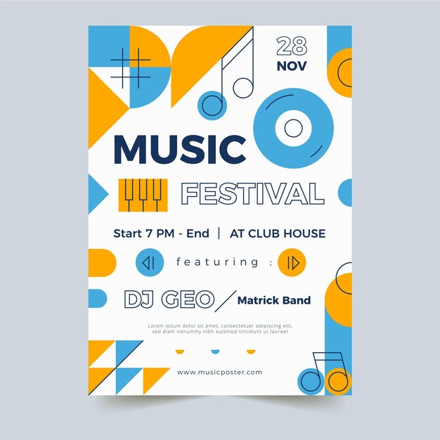 Abstract geometric shapes music festival vertical poster template