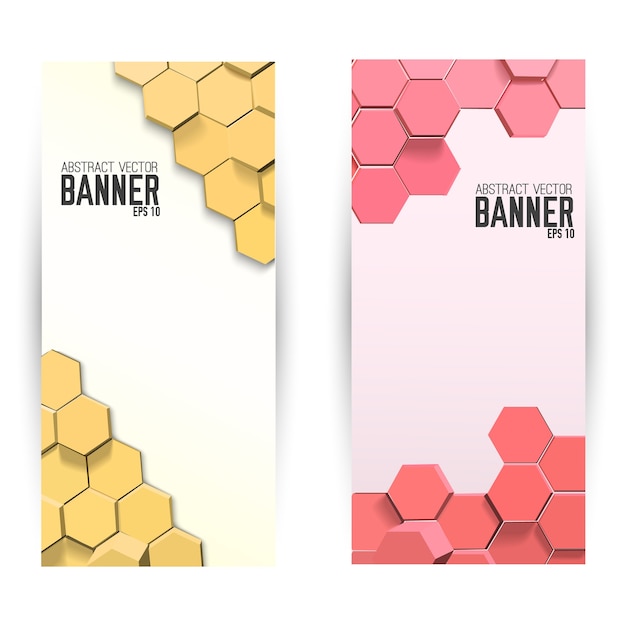 Abstract geometric vertical banners with bright hexagons