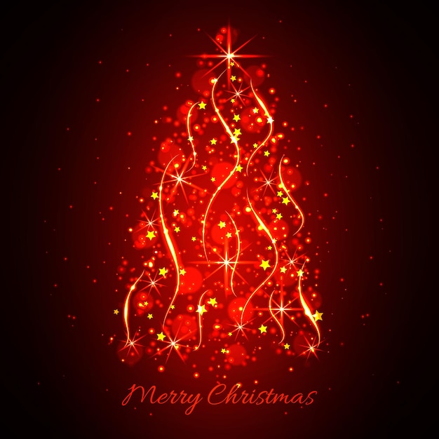 Абстрактная светящаяся рождественская елка. Рождественский фон красный