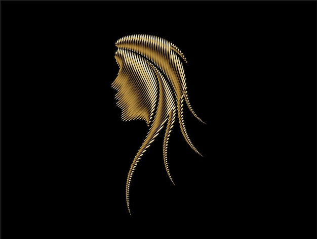 Abstract gold woman drawing face. vector illustration.