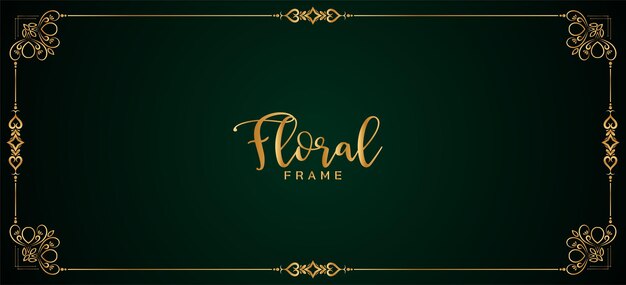 Abstract golden floral frame border dark green banner design