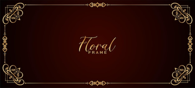 Free vector abstract golden floral frame border red banner design