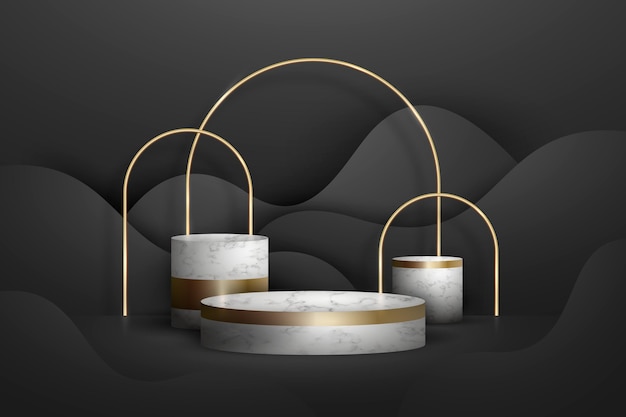 Abstract golden geometric podium with forms