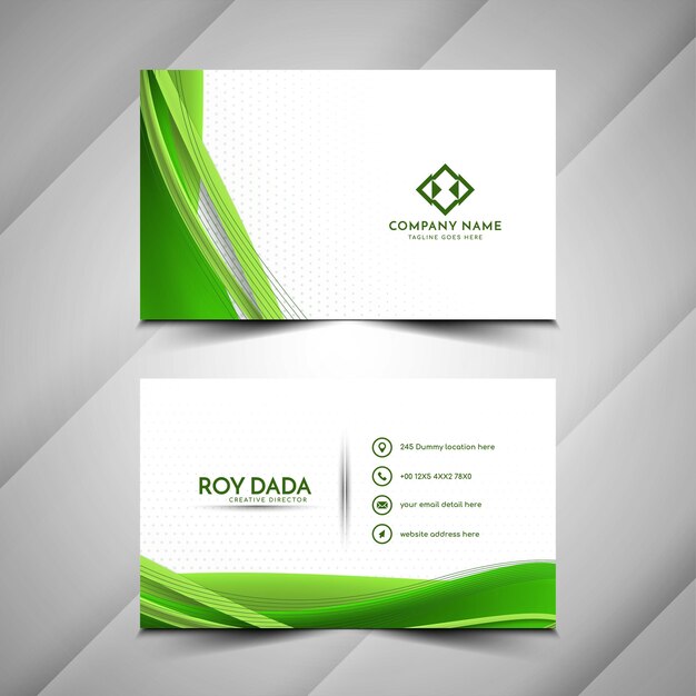 Abstract green color wave style business card template