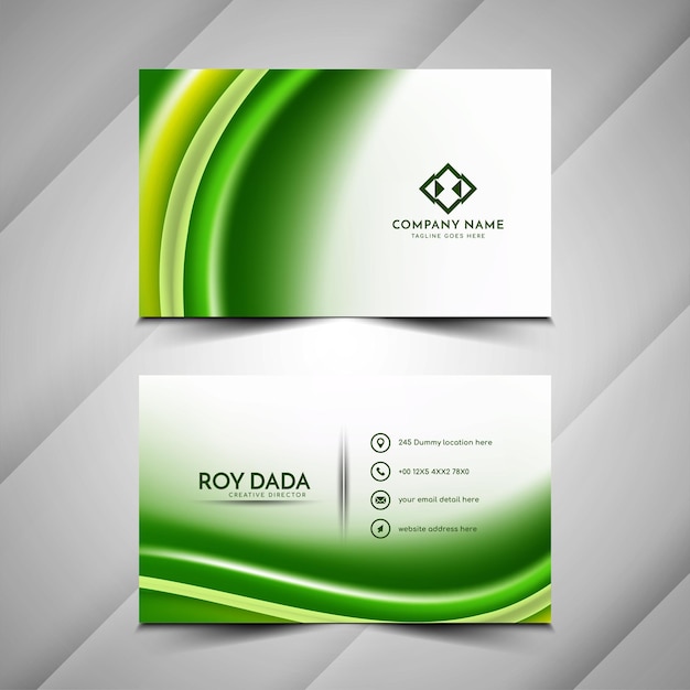 Free vector abstract green color wave style business card template