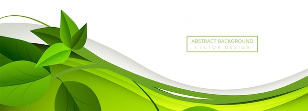 無料ベクター 抽象的な緑の葉波バナーの背景