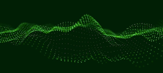 Абстрактный зеленый фон частиц волна потока с точечным ландшафтом технология векторной иллюстрации
