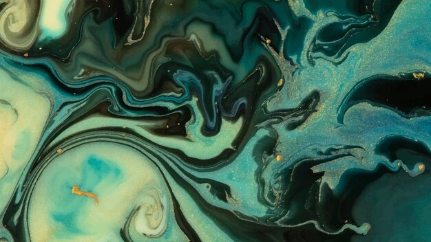 ゴールドのキラキラ背景と抽象的な緑の水彩画