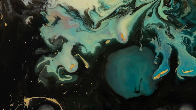 ゴールドラメの背景を持つ抽象的な緑の水彩画