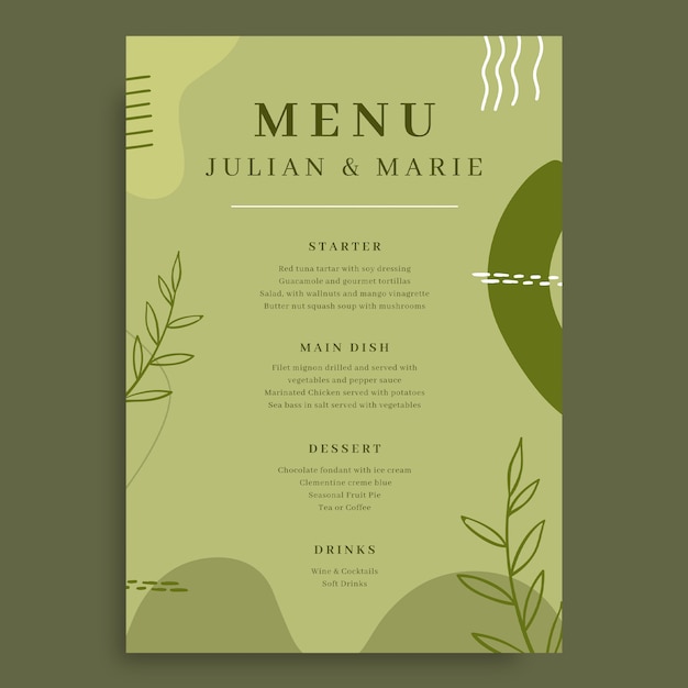 Free vector abstract green wedding menu