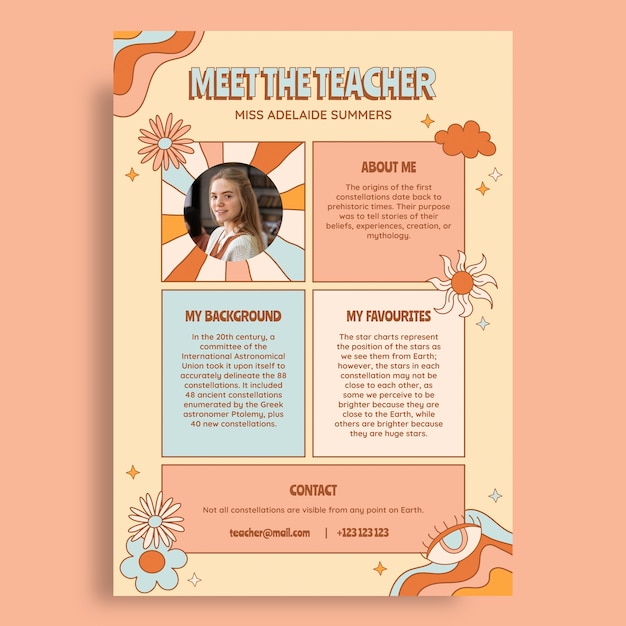 Abstract groovy style meet the teacher worksheet
