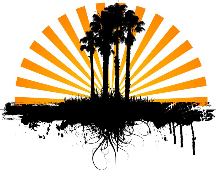 Free Vector abstract grunge background with silhouettes of palm trees