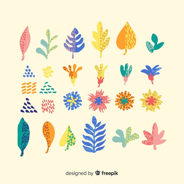 Бесплатное векторное изображение Абстрактные рисованной цветы и листья