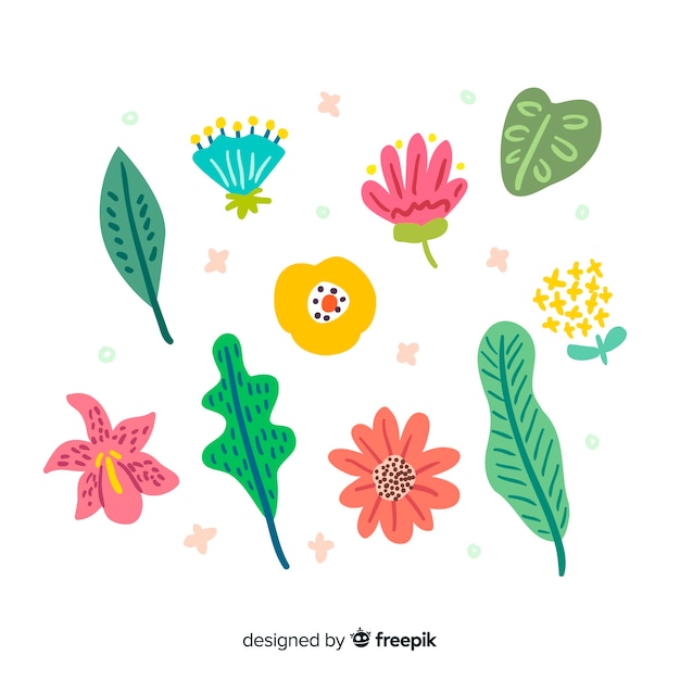 Free vector abstract hand drawn flowers and leaves