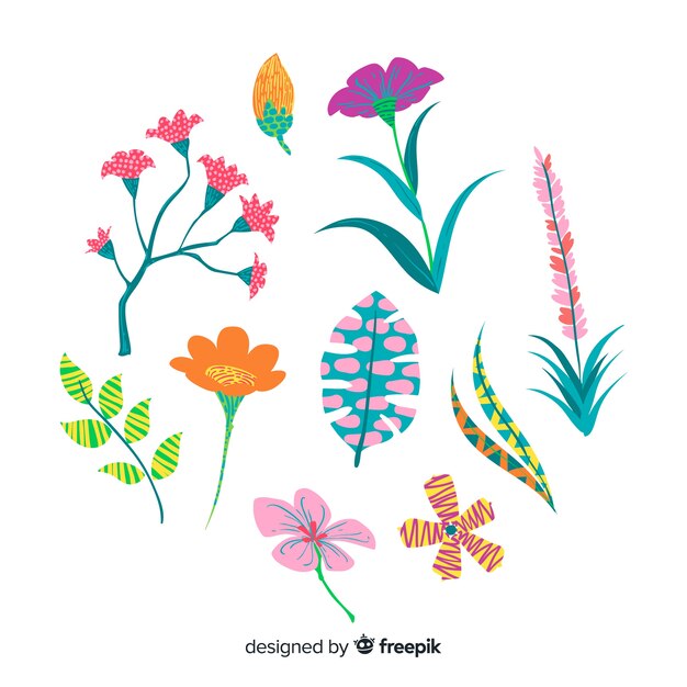 Free vector abstract hand drawn flowers and leaves