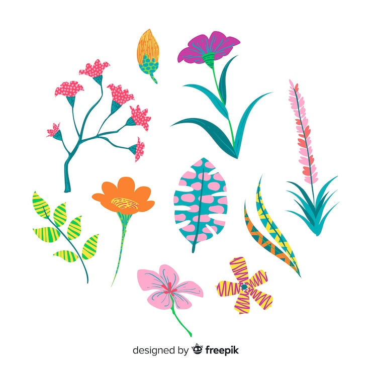 Free Vector abstract hand drawn flowers and leaves